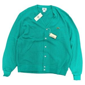 NWB Vintage Izod Lacoste 70s Green Embroidery Logo Button Cardigan Men Sz XL